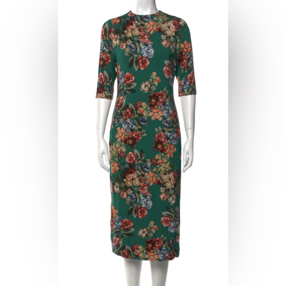 Alice + Olivia Delora Midi Dress Size 10 Teal Cloud Dancer Floral Print